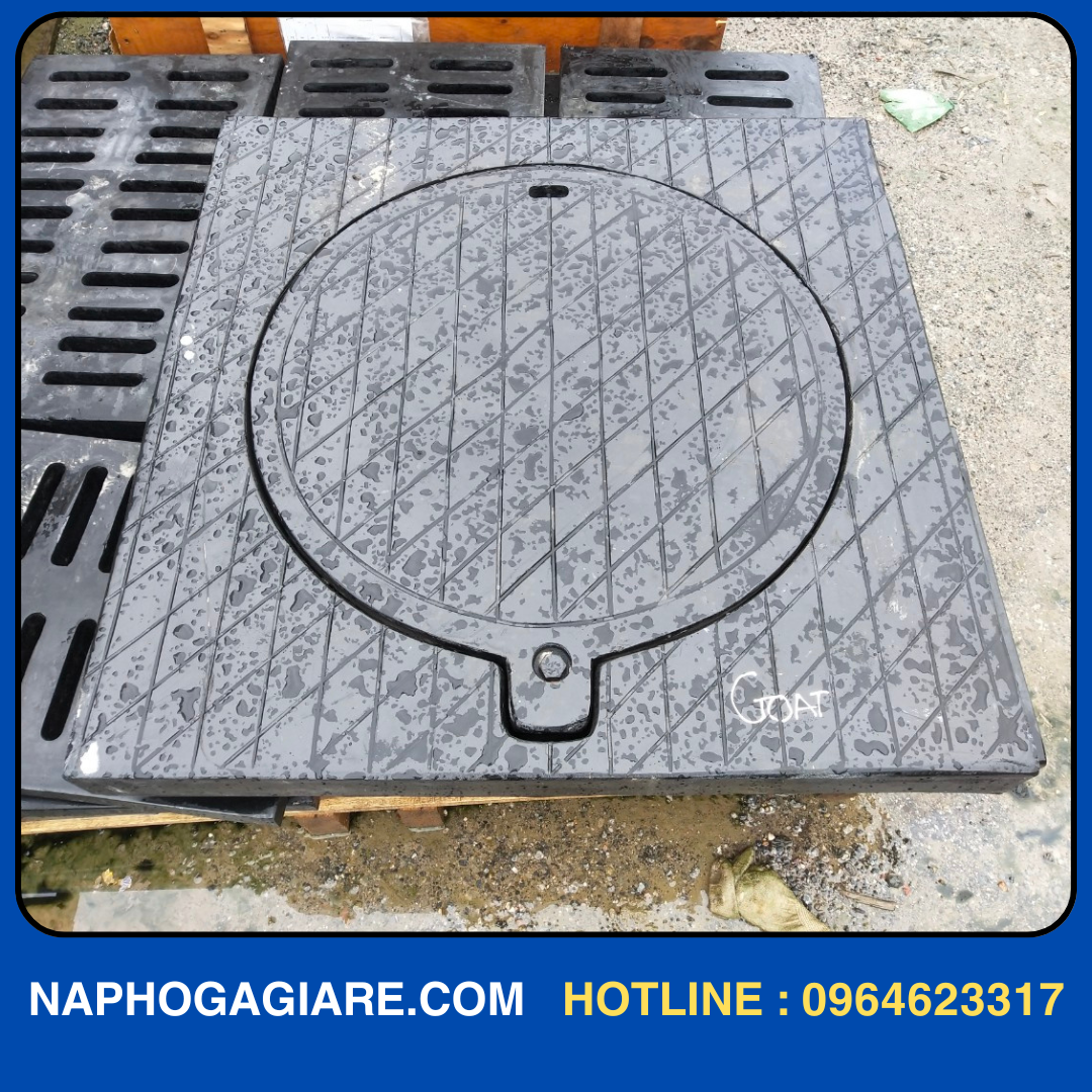 Nắp Hố Ga Composite Có Khe Thoát Nước Khung Dương Nắp Tròn